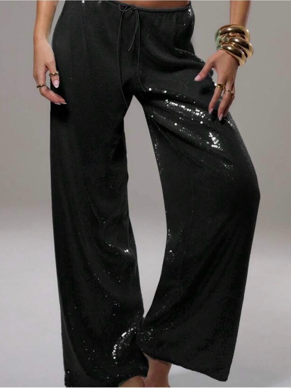 Muse Black Sequin Wide-Leg Pants